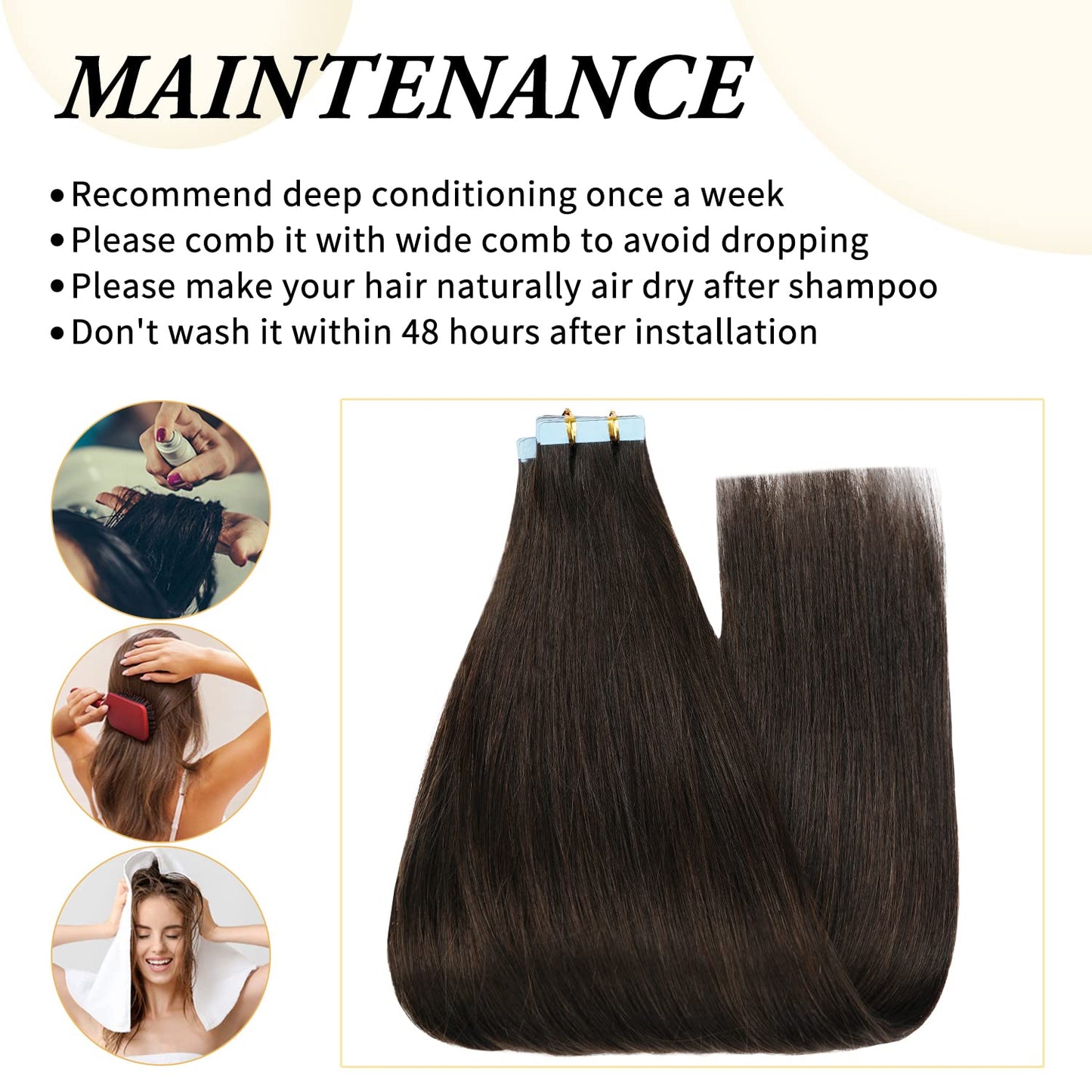 20 inch Tape in Hair Extensions Human Hair Straight Tape Hair Extensions for Women 20 Pcs/50g Seamless Skin Weft #2 Dark Brown Real Hair Extension Invisible Tape ins Human Hair