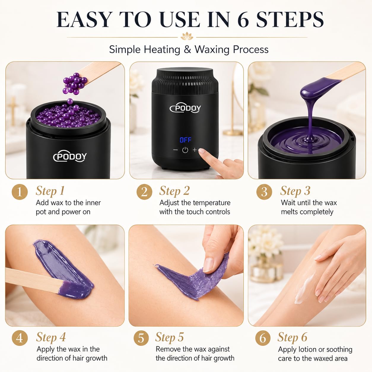 Podoy Mini Wax Pot Warmer for Hair Removal, Small Portable Travel Wax Melt Heater Machine Digital Display for SPA Salon Brow Body Nose Upper Lip Hair Waxing with 100 Waxing Sticks