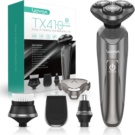 VOYOR Electric Razor for Men - Cordless Waterproof Shaver for Face, Sideburns & Nose Hair | Rechargeable, Grey