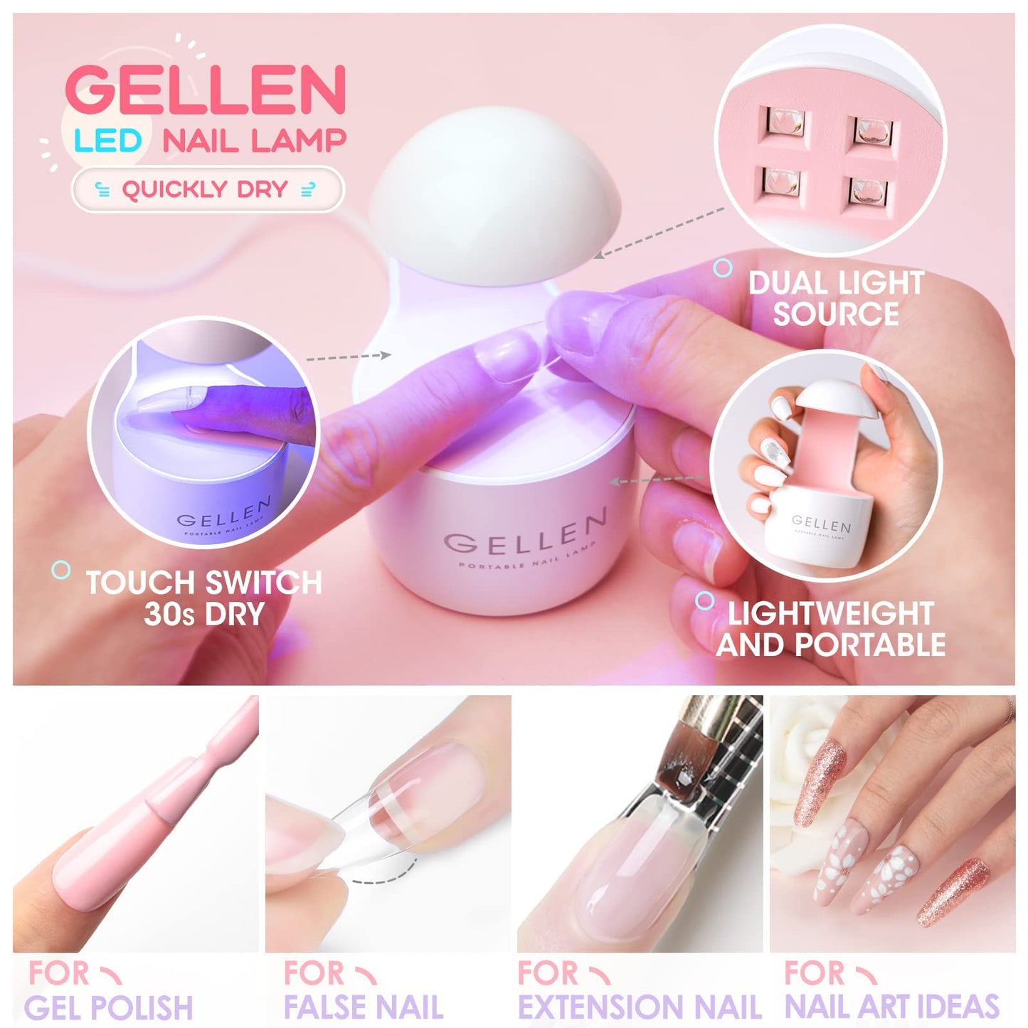 Gellen Gel Nail Extension Kit, 240PCS Almond Tips With UV/LED Lamp