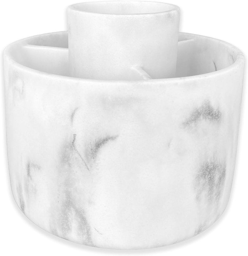 Makeup Brush Holder Organizer - 360° Rotating Resin Case | 4 Slot White Marble Storage for Cosmetics & Tools