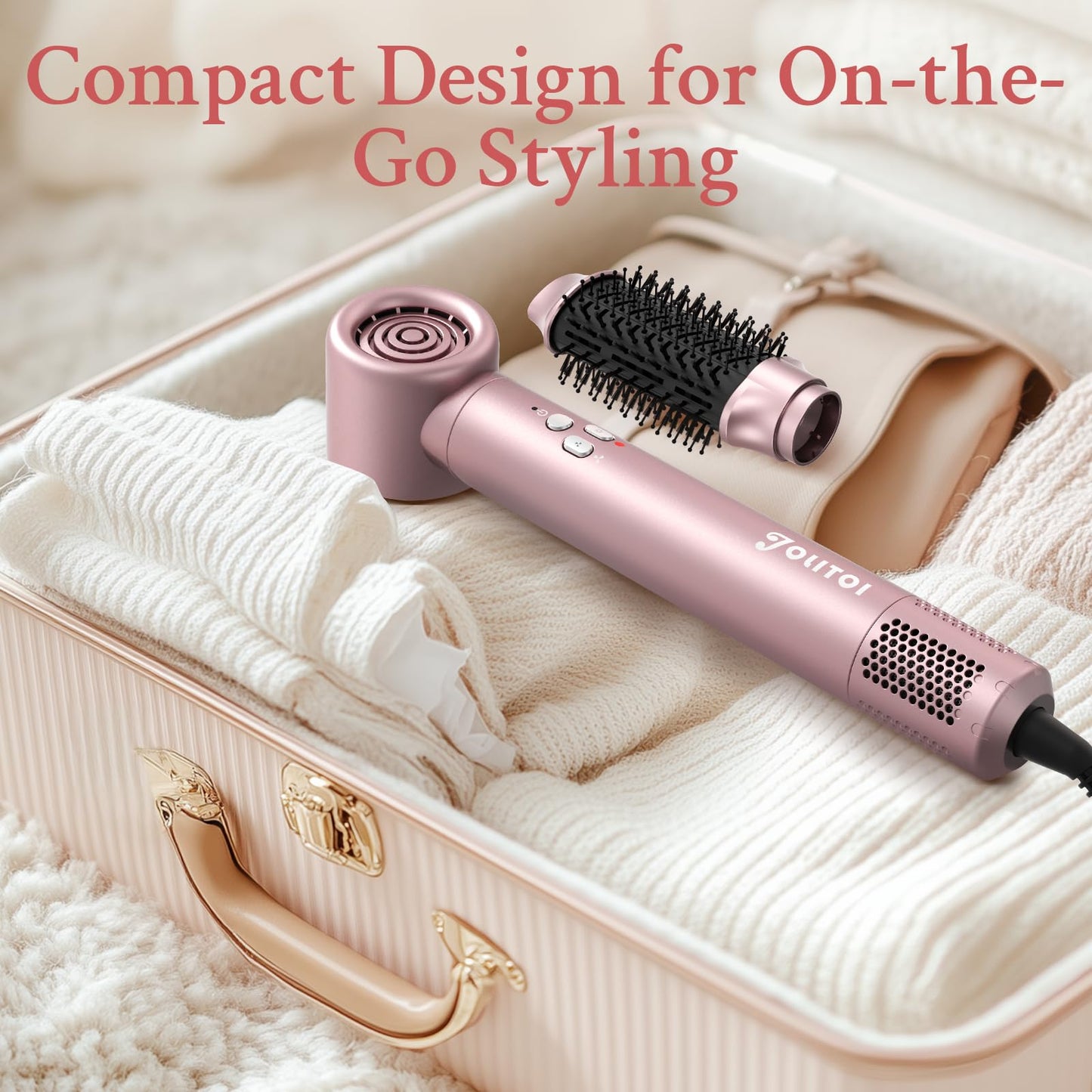 Hair Dryer Brush, Jolitoi 110000 RPM High-Speed Blow Dryer for Fast Drying, Negative Ionic Blow Dryer Brush Anti-frizz, Hot Air Brush Hair Styler for Volumizing, Straightening(Champagne Gold)