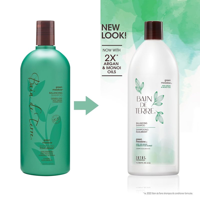 Bain de Terre Green Meadow Balancing Shampoo - Gentle Cleansing for Soft, Silky Hair with Argan & Monoi Oils | Paraben-Free & Color-Safe