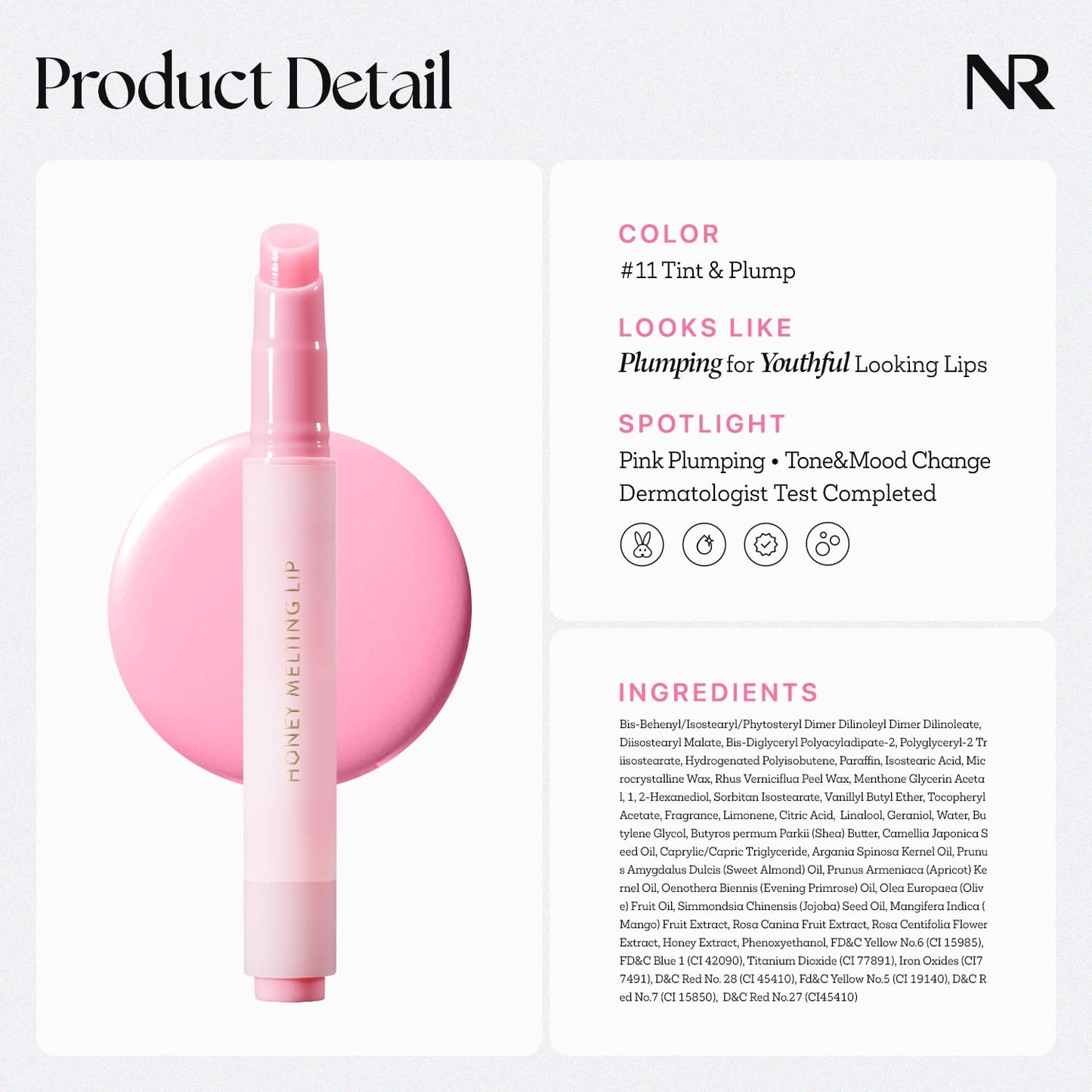 Nature Republic HONEY MELTING LIP PLUMPING (11 PINK) SOFT LIP STICK Tint & Plump Hydrating Gloss, Moisturizing balms, Volumizing formula & Sheer tint, Glowy Finish, korean make up