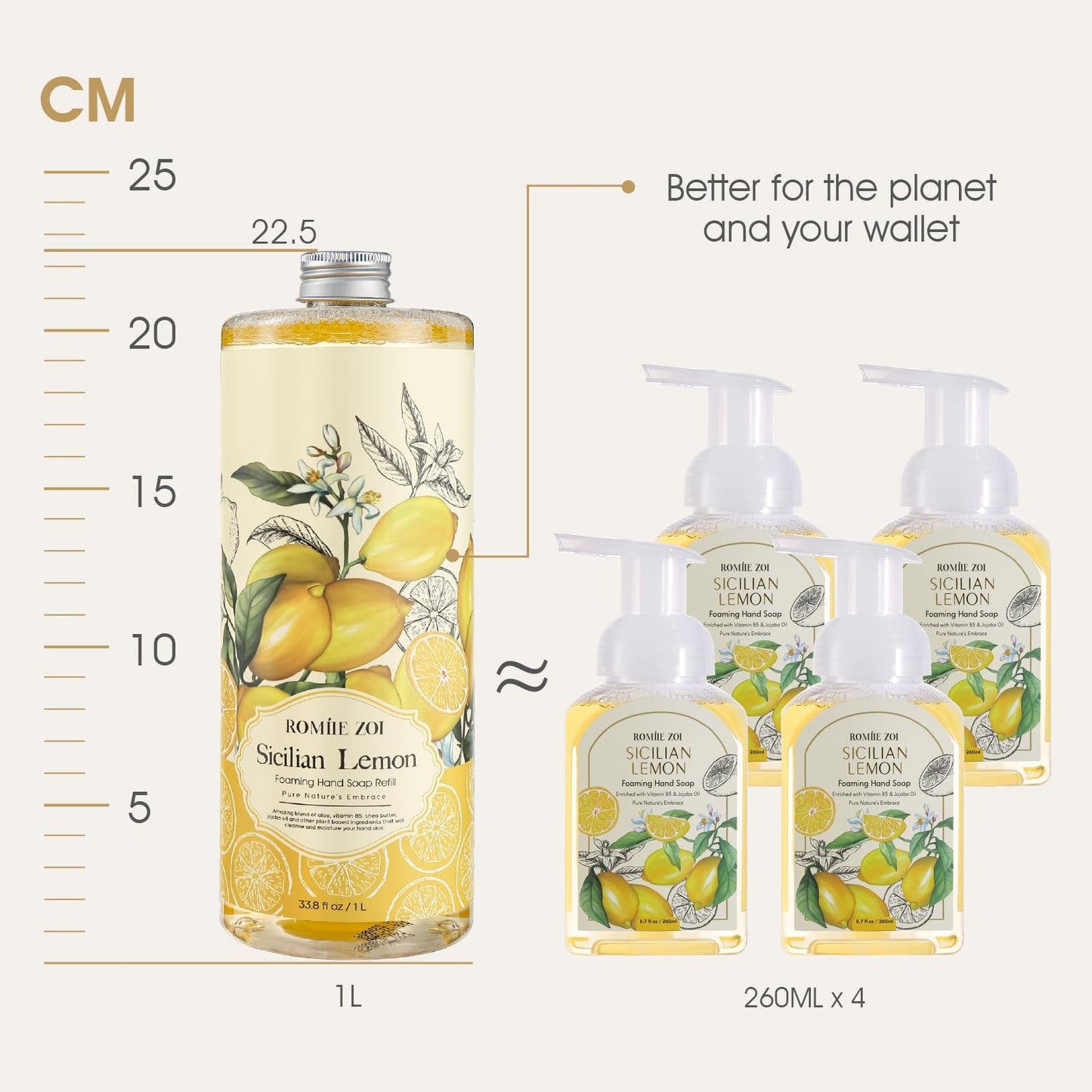 ROMIIE ZOI Hand Soap Refills Foaming, Lemon, 33.8 Fl Oz, 3-Pack