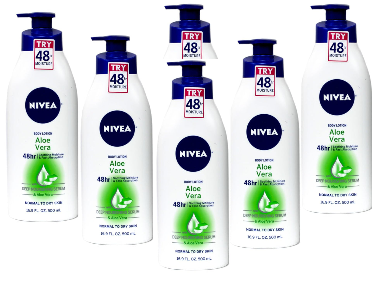 NIVEA Lotion Aloe Vera 48 Hour 16.9 Ounce Pump (500ml) (2 Pack)