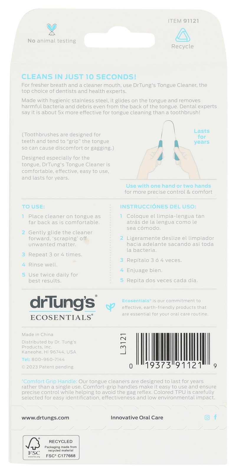 drTung's Stainless Steel Tongue Scraper for Adults & Kids - Metal Tongue Scraper & Cleaner, Freshens Breath, Oral Hygiene Care, Easy-to-Use Comfort Grip Handle, Comes with Travel Case - 1 Pack