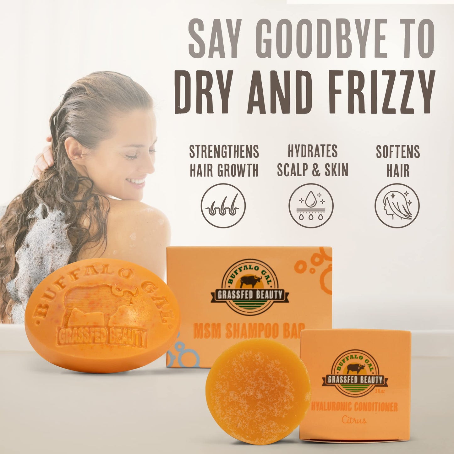 MSM Shampoo Bar + Hyaluronic Hair Conditioner Bar, Solid Bar Shampoo and Conditioner for Hair Growth, Non-Soap, For All Hair Types, Citrus, Set of 2