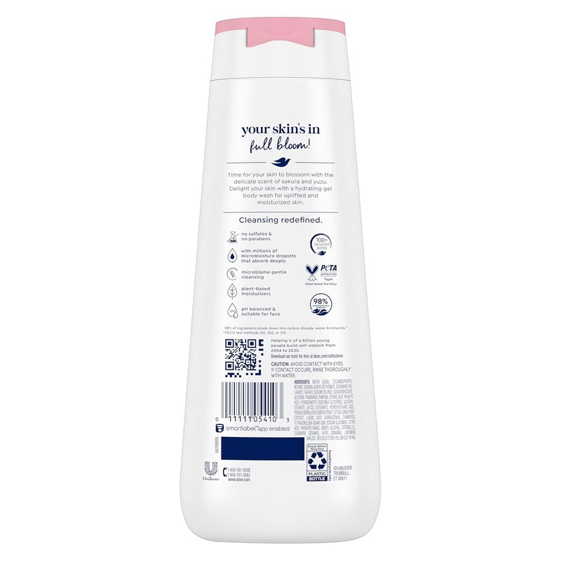 Dove Body Wash - 24HR Moisturizing Cleanser with Sakura Blossom & Yuzu | 4 Count, Sulfate-Free