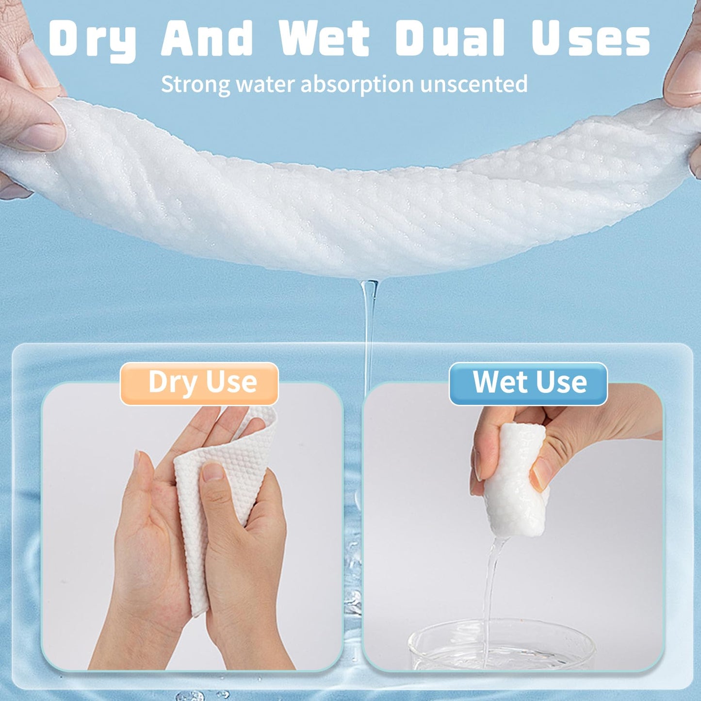 100 Count Disposable Face Towel, Biodegradable Facial Dry Wipes, Super Soft & Thick Face Cloth, Lint-Free Face Towelettes for Sensitive Skincare, Makeup Remover Dry Wipes, Facial Cleansing (4 Pack)