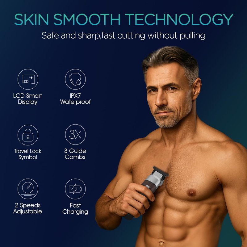 VOYOR Body Hair Trimmer for Men,Electric Razor,Versatile Groin & Body Trimmer,Waterproof and Cordless Shaver, Manscaper for Men, USB-C Charging Groomer,Ceramic Blade Razor Male Grooming HT310 (Black)