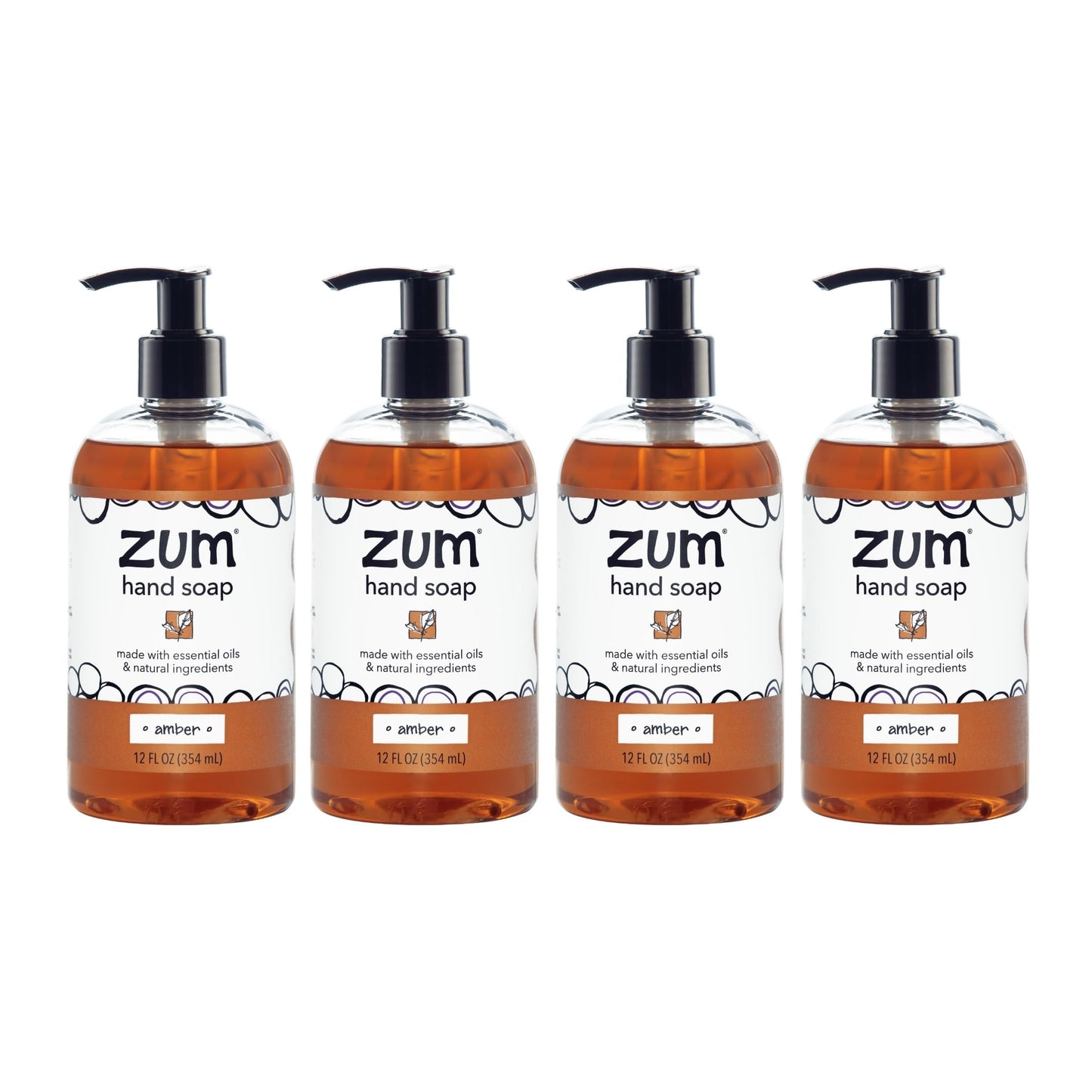 Zum Indigo Wild Hand Soap – Natural Liquid Soap for Bathroom & Kitchen – Amber Scent – 12 oz (4 Pack)