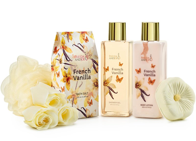 Elegant Bath Set in High Heel Shoe – Luxurious Spa Gift Basket for Women, Includes Shower Gel, Body Lotion, Bath Salts, Soap Flowers, Bath Fizzer & Sponge (French Vanilla) – Mother's