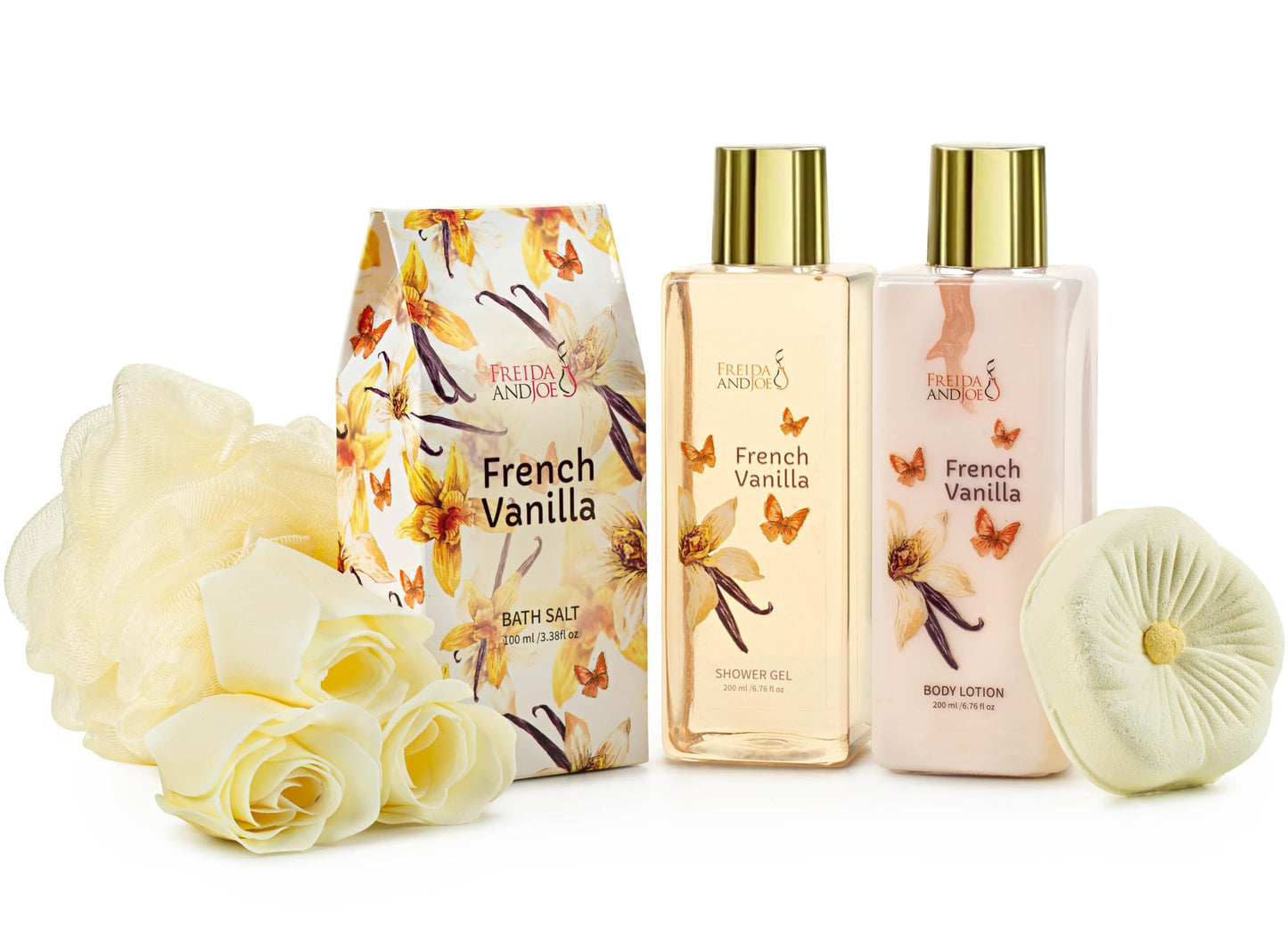 Elegant Bath Set in High Heel Shoe – Luxurious Spa Gift Basket for Women, Includes Shower Gel, Body Lotion, Bath Salts, Soap Flowers, Bath Fizzer & Sponge (French Vanilla) – Mother's
