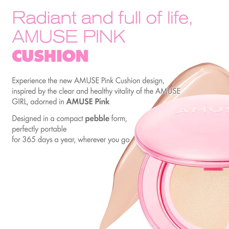 AMUSE SEOUL Dew Power Vegan Cushion Foundation (01 PURE) - Semi Glow, Full Coverage, Dewy Finish, Long Lasting, Lightweight, Smooth Radiant Skin, Vegan, Korean Beauty Makeup