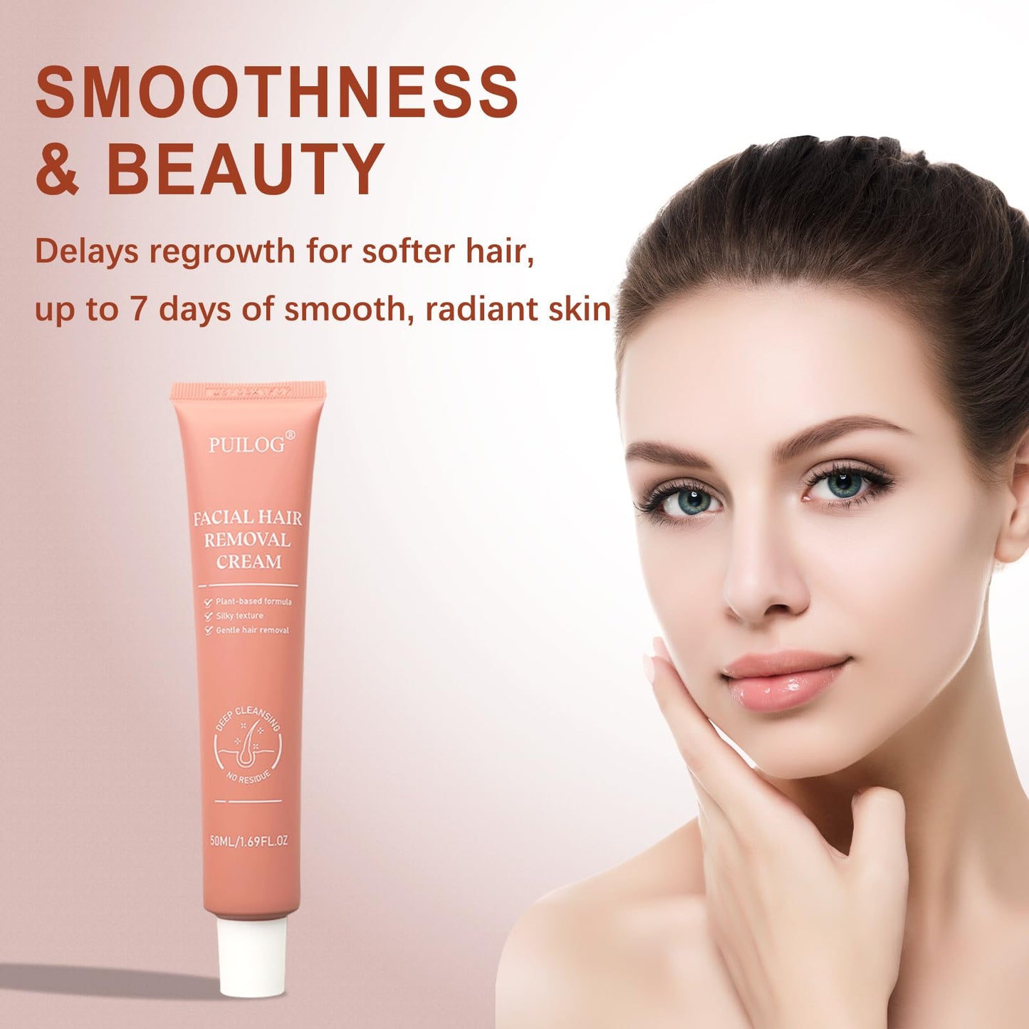 Facial Hair Removal Cream for Women Face, Painless & Flawless Depilatory Cream for Face Upper Lip Chin Hair Remover, Gentle Formula for Sensitive Skin Hair Removal At Home, 1.69 fl.oz