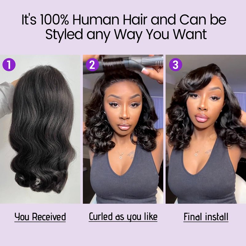 UVVUVV Bob Wig Human Hair Glueless Wigs Human Hair Pre Plucked Pre Cut 180% Density 4x4 HD Lace Closure Body Wave Bob Wigs for Black Women 8 Inch (4x4 Body Wave, 8 Inch)