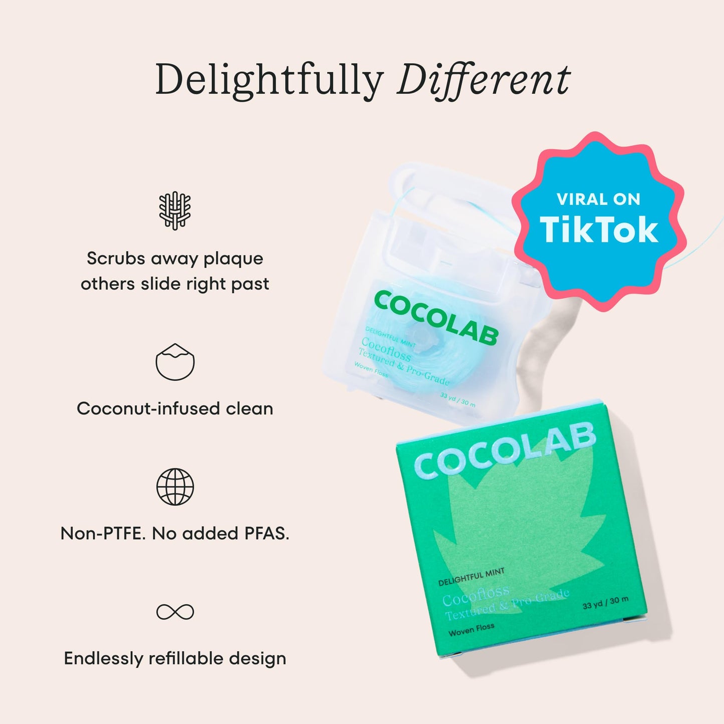 Cocofloss Expanding Woven Dental Floss Refill by Cocolab, Waxed Tooth Floss for Daily Oral Care, Coconut Oil Infused, Vegan, for Adults and Kids, Mint Scent, 3 Pack Refills