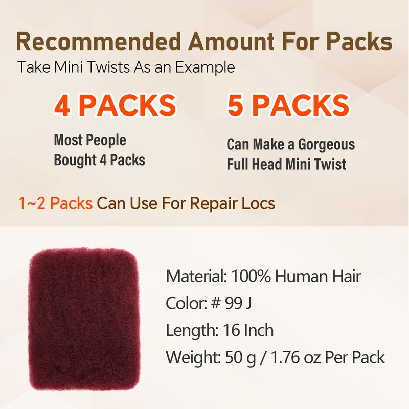 Afro Kinkys Bulk Human Hair -100% Real Human Hair for Mini Twist, Braiding, Loc Extensions & Crochet, Kinky Curly Hair Bundles, Natural Afro Bulk for Dreadlocks(99J, 16 Inch(Pack of 1))