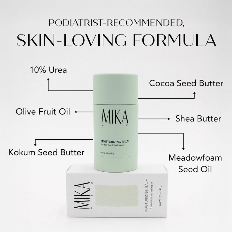 Mika Vie Urea Foot Balm Stick for Cracked Heel Treatment - 2.5oz Cracked Heel Balm Stick & Foot Moisturizer for Dry Cracked Feet - Softens & Exfoliates Skin - Paraben & Phthalate Free