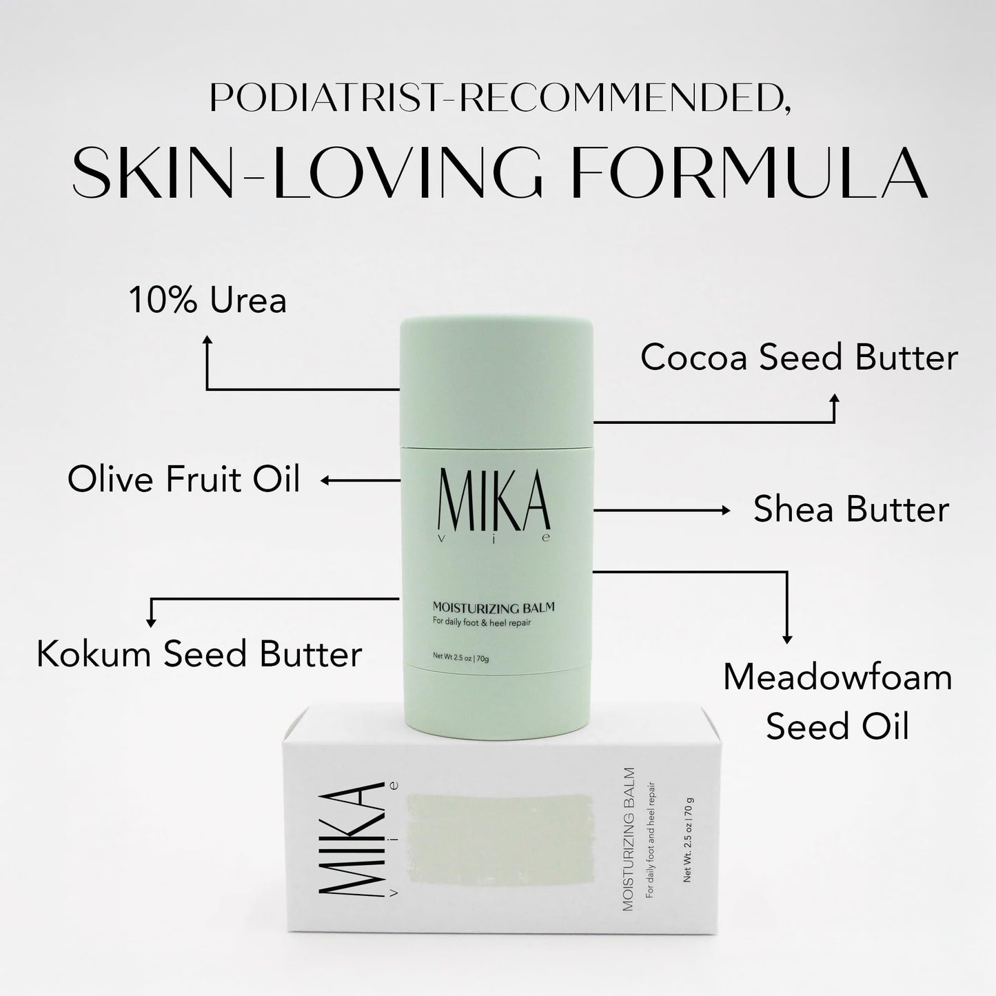 Mika Vie Urea Foot Balm Stick for Cracked Heel Treatment - 2.5oz Cracked Heel Balm Stick & Foot Moisturizer for Dry Cracked Feet - Softens & Exfoliates Skin - Paraben & Phthalate Free