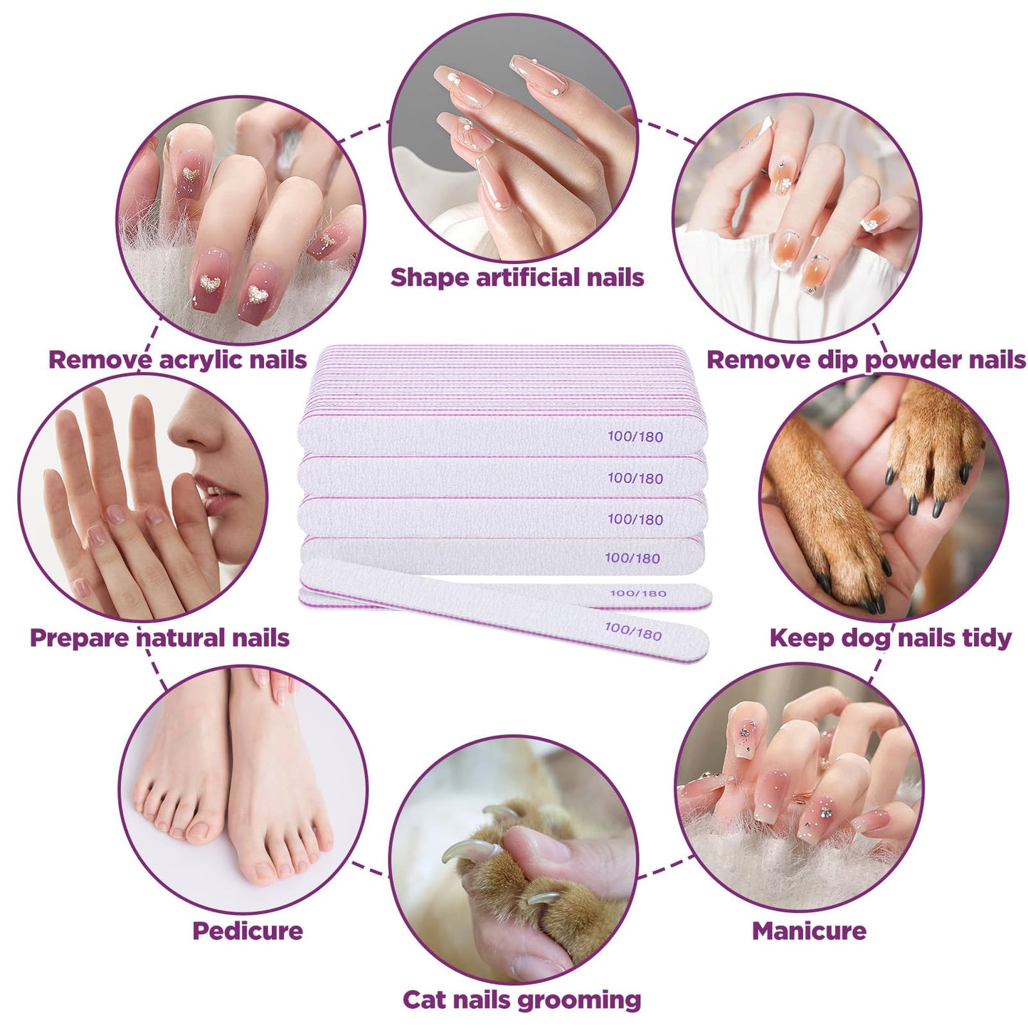 200 Pcs Nail Files, 100/180 Grit Double Sided Emery Boards, Reusable Washable Nail Files for Acrylic Natural Gel Nails, Professional Manicure Pedicure Tools for Home Salon