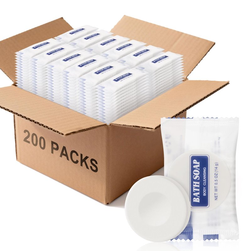 HQSLsund 0.5 oz Bulk Travel Size Bars Soap, Individually Wrapped Small Face and Body Cleanser Round Soaps Toiletries Amenities for Hotel, Guest, Shelter, Charity, Motel, Vacation (200)