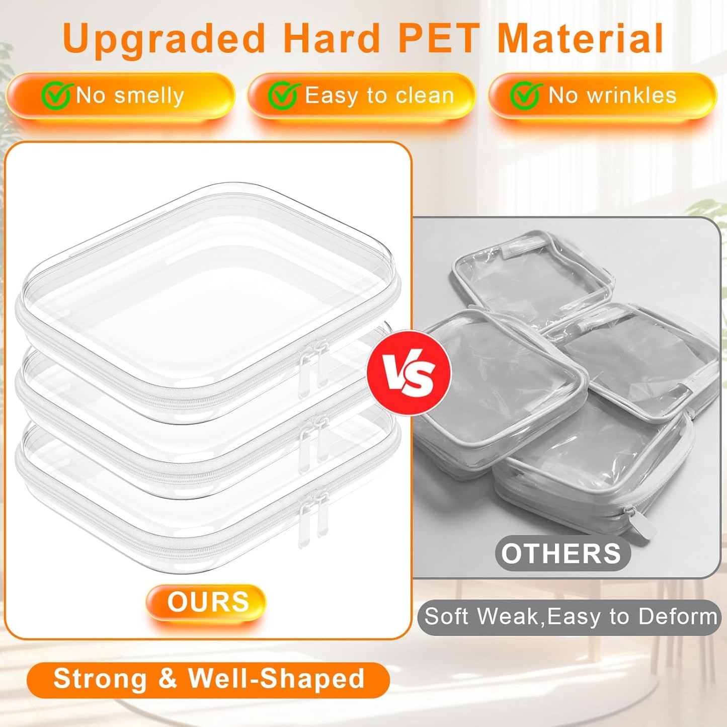 Clear Hard Shell Zipper Case Set - 3PCS Toy & Cosmetic Organizers | Medium Stackable Travel Bags 9.85x7.9x2 IN