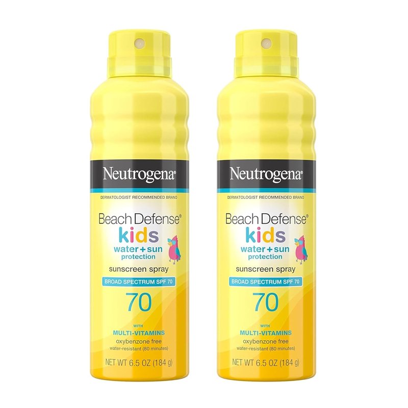 Neutrogena Beach Defense Kids Sunscreen Spray SPF 70 - Water-Resistant & Oxybenzone-Free | 6.5 oz, Pack of 2