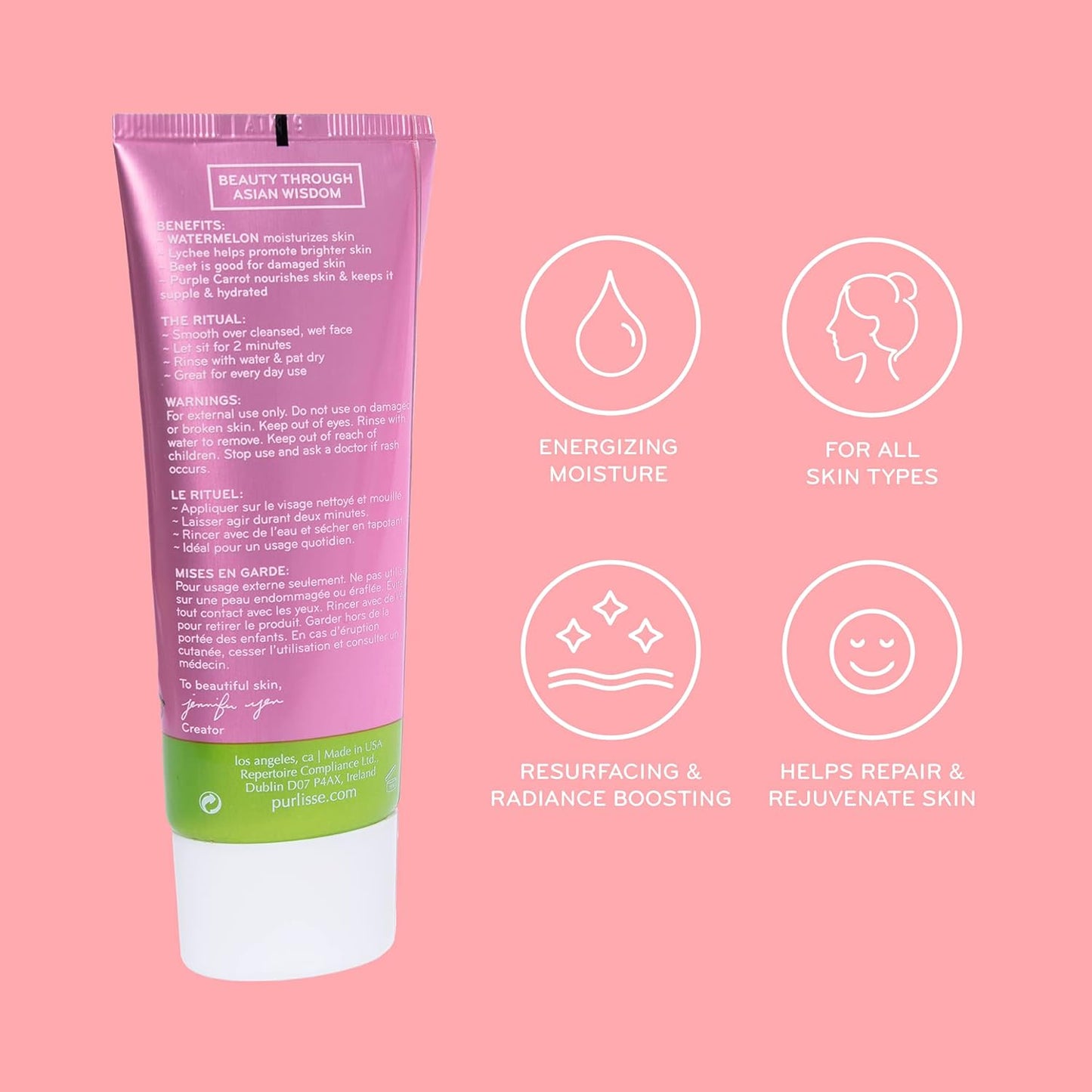 Watermelon Energizing Face Peel | Gentle Exfoliator with Glycolic Acid & Lychee - Boosts Radiance & Smooths Skin (2.5 oz)
