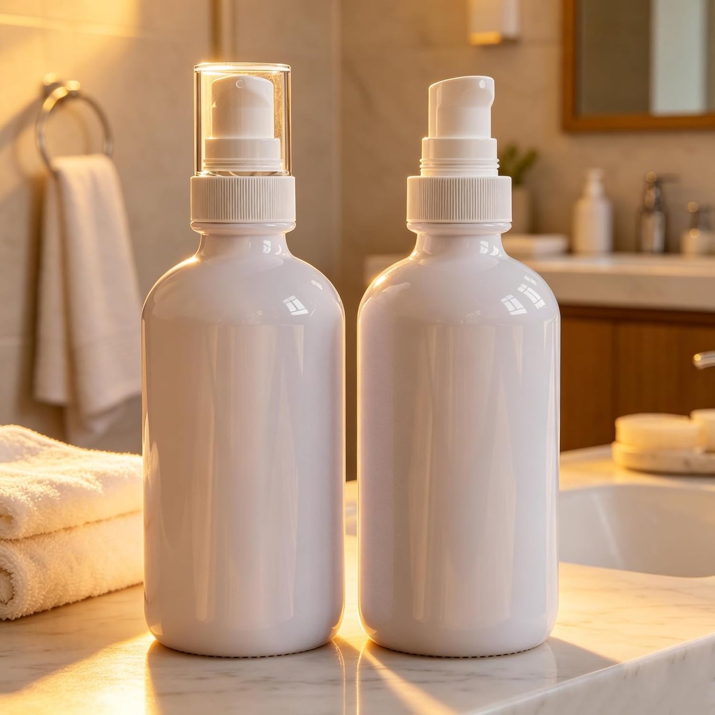 4oz White Glass Pump Bottles - 12-Pack Refillable Dispenser for Lotions, Serums & Essential Oils | Travel Size