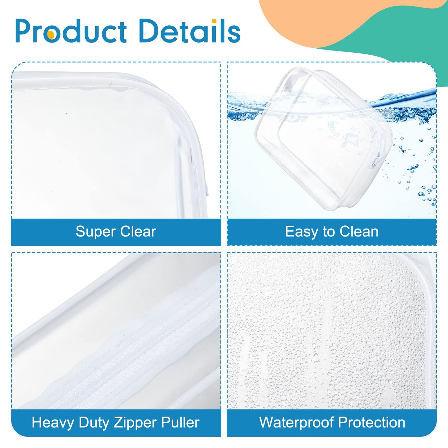 Saintrygo 12 Pack Clear Makeup Bag Portable 4 Sizes Diaper Bags White Travel Toiletry Pouchs Transparent PVC Waterproof Organizer Cosmetic Case with Zipper for Women Men Home Airport Bathroom