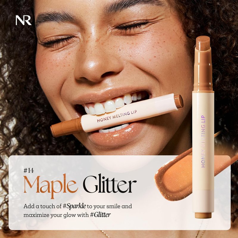 Honey Melting Lip Glitter - Hydrating Gloss & Moisturizing Balm | Shimmery-Sheer Tint (14 Maple)
