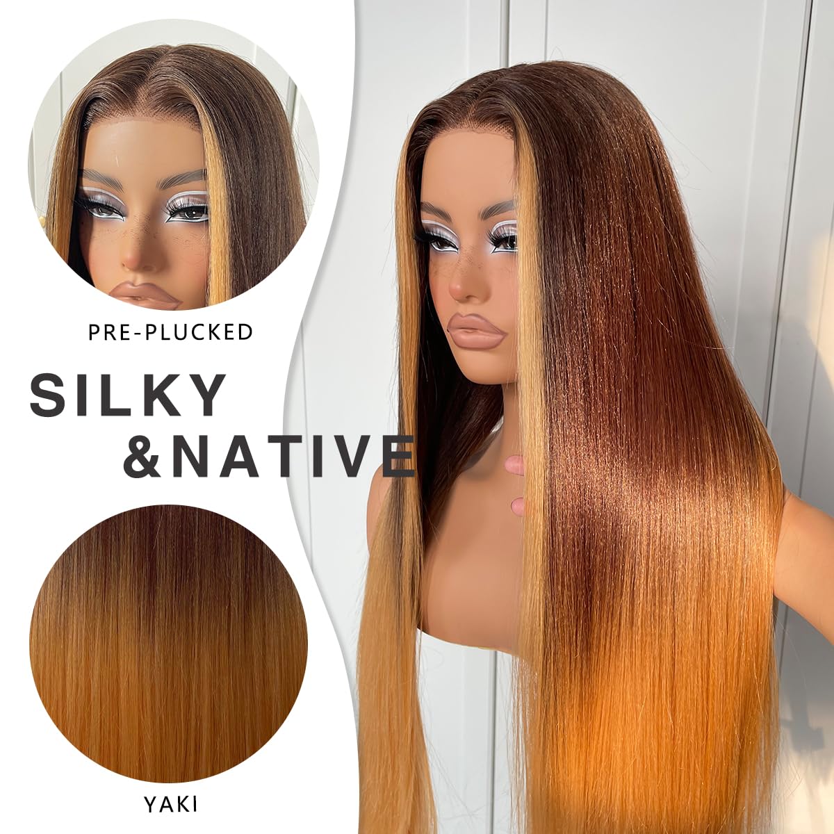 MITIMES 32inch Ombre Lace Front Wig pre plucked, Glueless Highlight Ombre Long Straight Lace Front Wigs Synthetic Highlight HD Lace Front Wig 1B/30/27