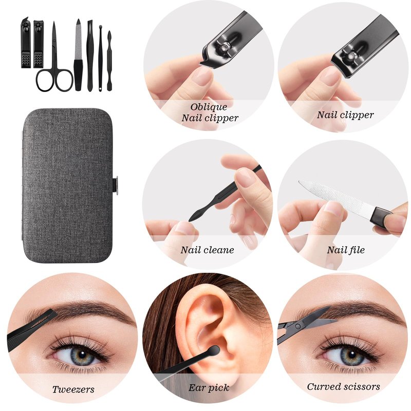 SOPOLISE Manicure Pedicure Set Personal Care Nail Clipper Kit 7 PCS Manicure and Pedicure Kit Nail Care Kit for Men Suitable for Travel(Gray) Present for Men Husband Boyfriend Parent