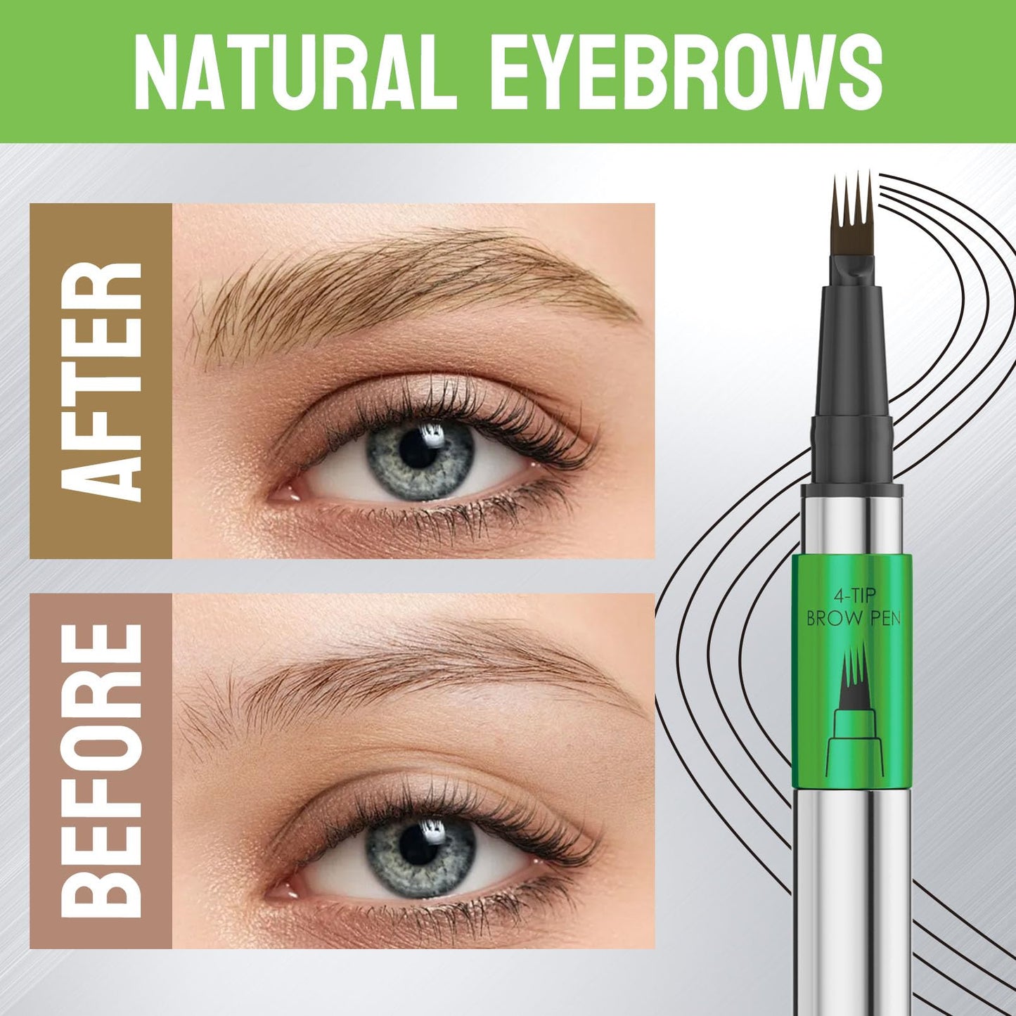 4-Tip Liquid Brow Pen,Ultra Fine Tip,Brows,Liner,Beard,Hair(3# Dark Brown)