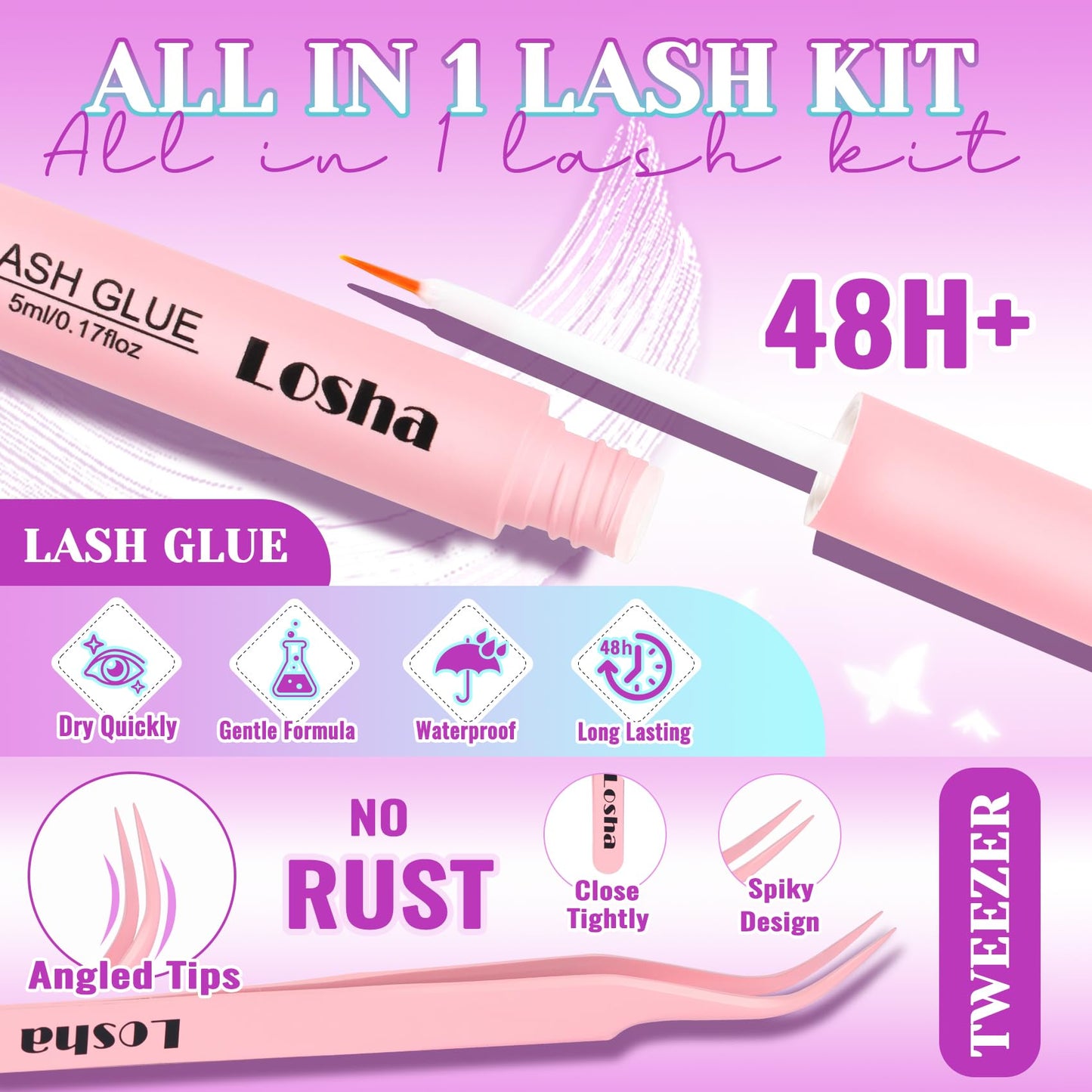 Losha Lashes Kit Manga Lashes Wet Look Dramatic False Eyelashes (Daring)
