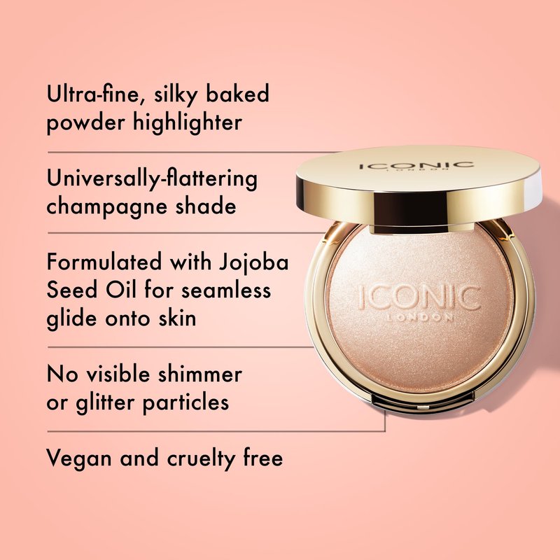 ICONIC LONDON Lit and Luminous Baked Highlighter | Pressed Powder Highlighter for a Radiant Glow, Cruelty-Free, Vegan Makeup, 0.56 oz