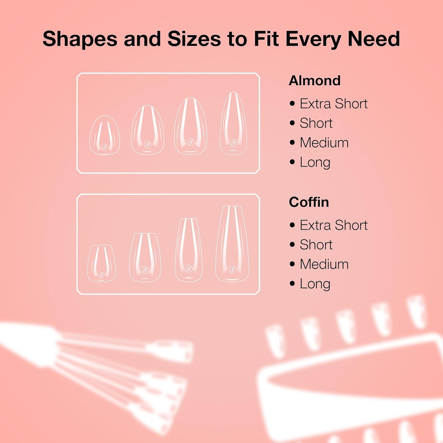 Soft Gel Nail Tips - Short Coffin Shape | 602 Tips in 14 Sizes (00-9) for Professional Nail Extensions