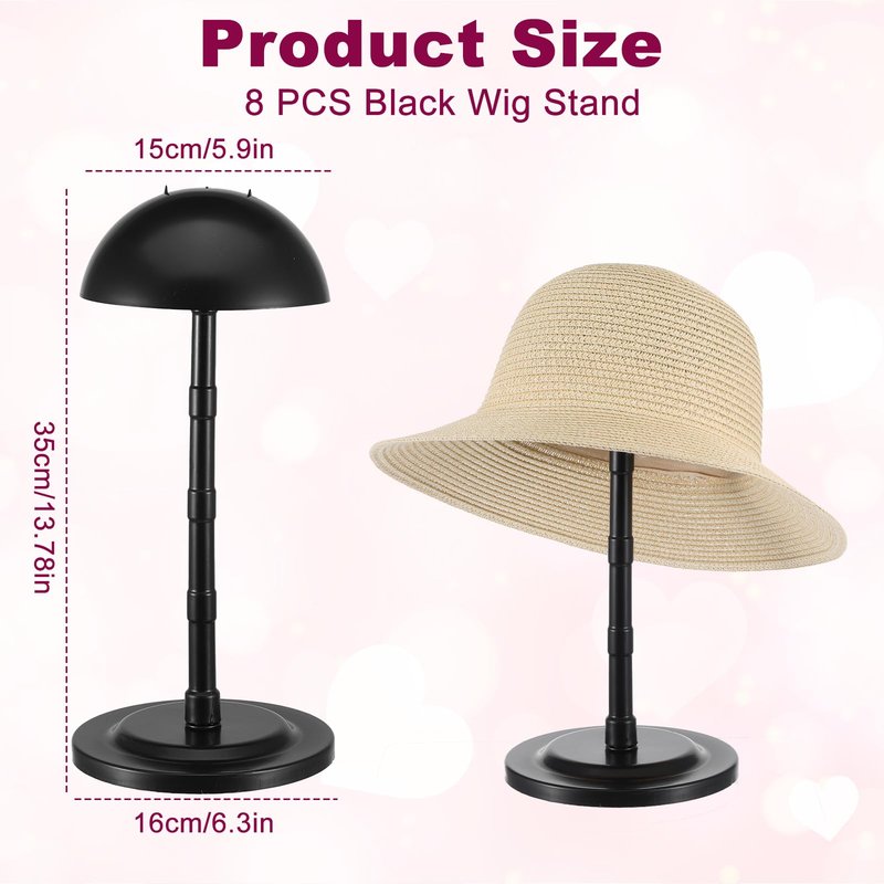 Meyeyaia 8pcs Wig Stands Wig Head Holders,13.8 Inches Portable Hat Display Stand Travel Wig Holder for Styling Non Slip Stable DIY Practice Hat Holder(Black)