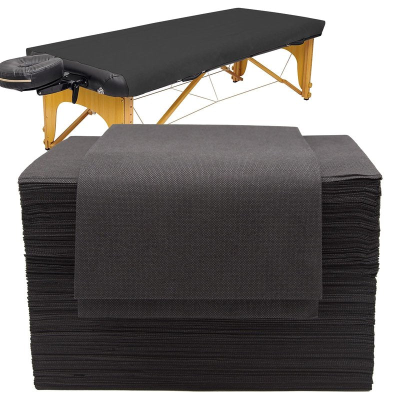 Eqivei 50 Count Disposable Massage Table Sheets, Disposable Bed Sheets fot Massage Table, Disposable Bed Covers for Lash Bed, Tattoo, Spa, Esthetician, 31 * 71 inches (Black)