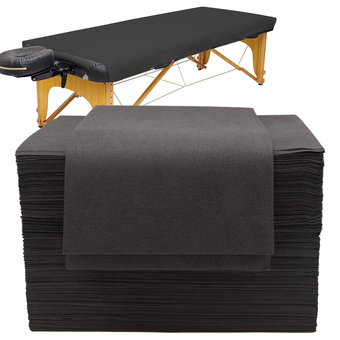 Eqivei 50 Count Disposable Massage Table Sheets, Disposable Bed Sheets fot Massage Table, Disposable Bed Covers for Lash Bed, Tattoo, Spa, Esthetician, 31 * 71 inches (Black)