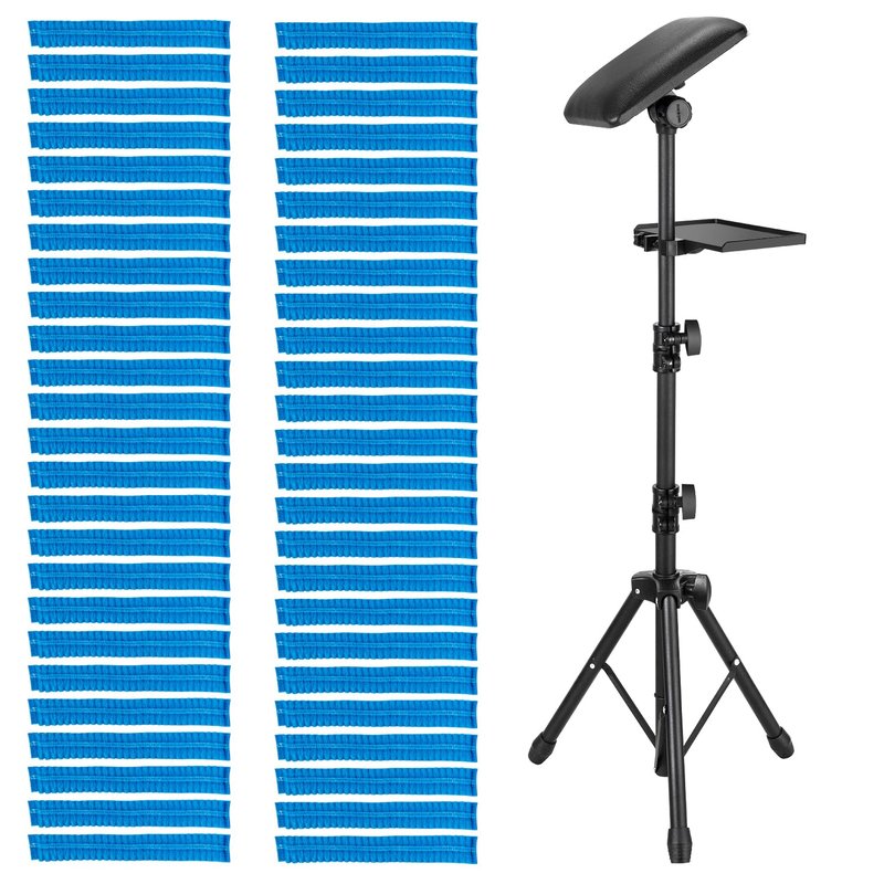 Tattoo Arm Rest Stand with Tray - PU Leather Sponge Covers 50PCS Waterproof Square Leg Rest Foldable Sponge Pad Tripod with Adjustable Height and Tilt Arm Bar Pad