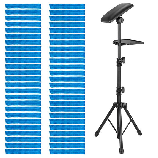 Tattoo Arm Rest Stand with Tray - PU Leather Sponge Covers 50PCS Waterproof Square Leg Rest Foldable Sponge Pad Tripod with Adjustable Height and Tilt Arm Bar Pad
