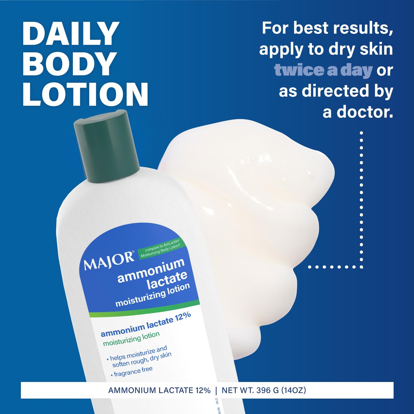 Major Ammonium Lactate 12% Moisturizing Lotion - Lactic Acid Lotion - Helps Moisturize and Soften Rough, Dry Skin - Daily Body Lotion - Fragrance-Free - 14 Oz (2 Pack)