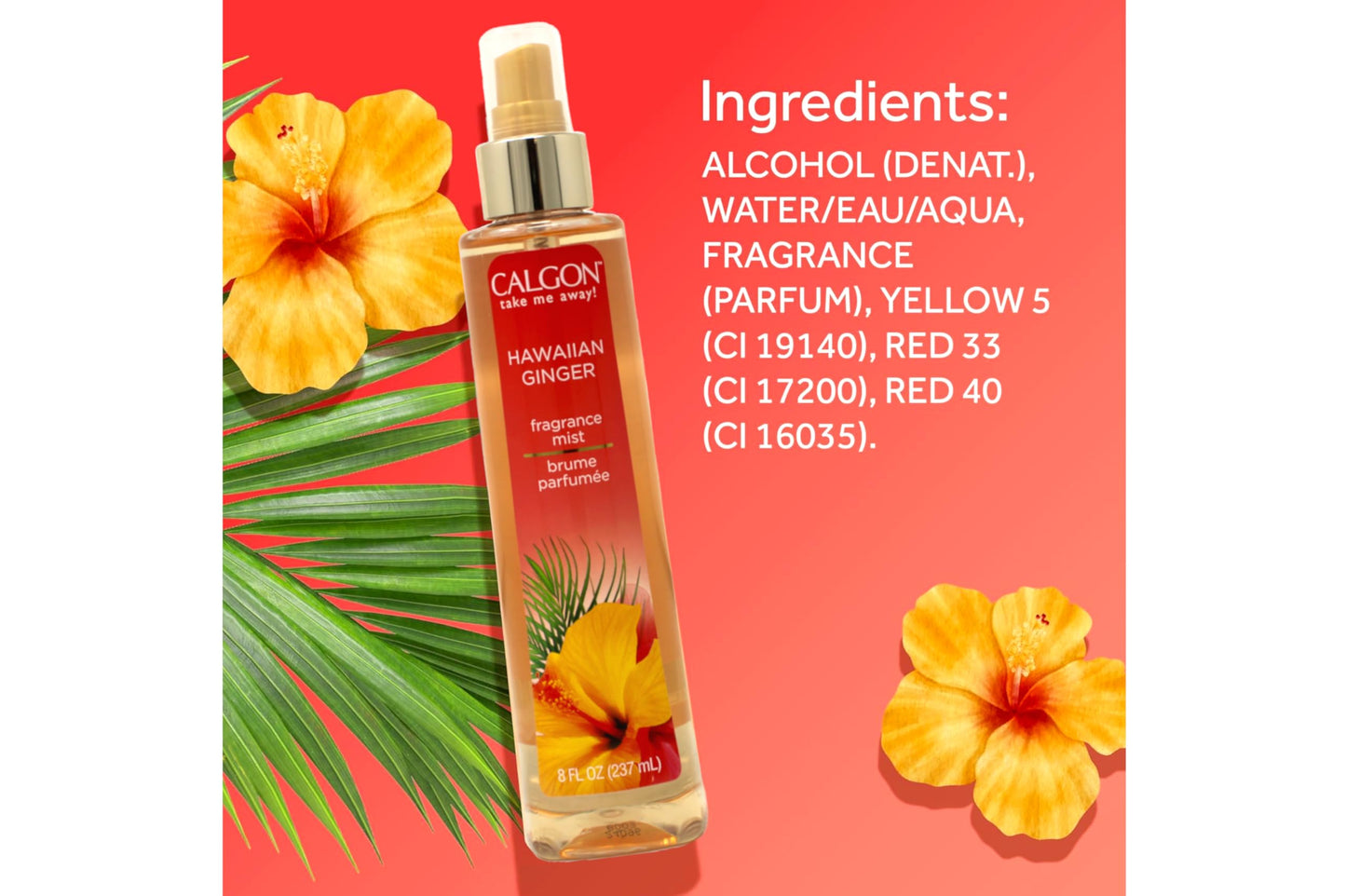 Calgon Hawaiian Ginger Fragrance Body Mist 8 oz (Pack of 3)