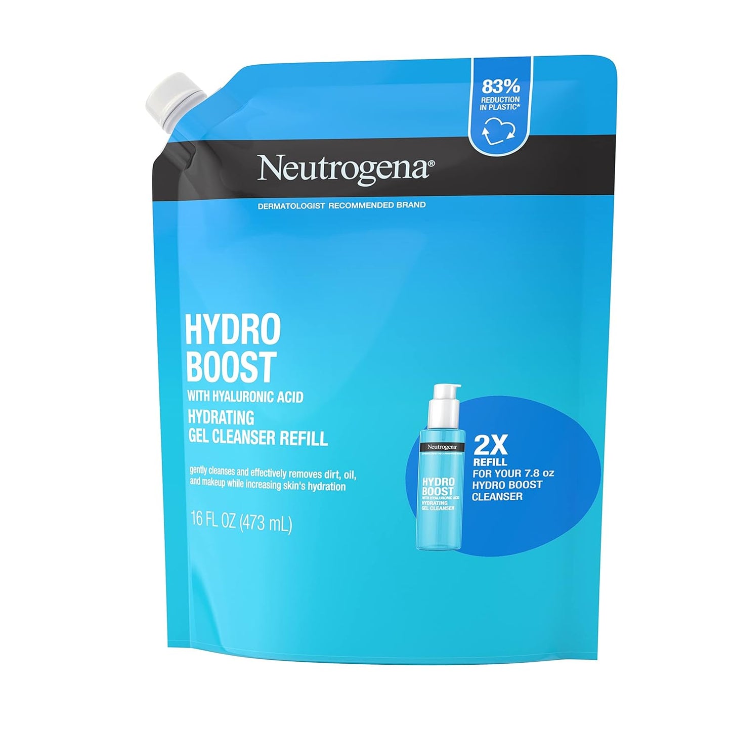 Neutrogena Hydro Boost Facial Cleansing Gel - Lightweight Hydrating Face Wash with Hyaluronic Acid | 16 fl. oz Refill Pouch