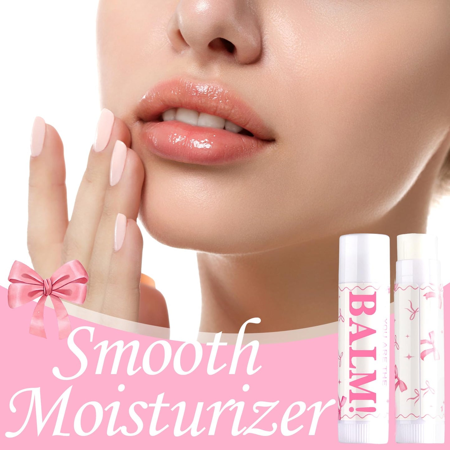 50 Pack Pink Bow Lip Balm Bulk Bow Thank You Gifts Appreciation Moisturizing Lip Care Set Valentine's Galentine's Day Bachelorette Party Favor for Women Wedding Bridal Spring Supplies