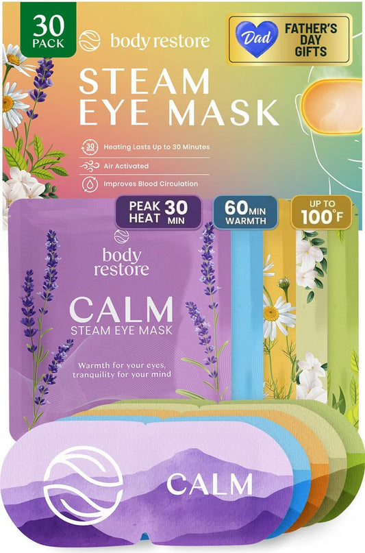 Body Restore Heated Eye Mask for Dry Eyes 30 Pack – Fathers Day Gift for Dad, Birthday Gifts for Women and Men, Self Heating Warm Compress, Relaxation – Variety