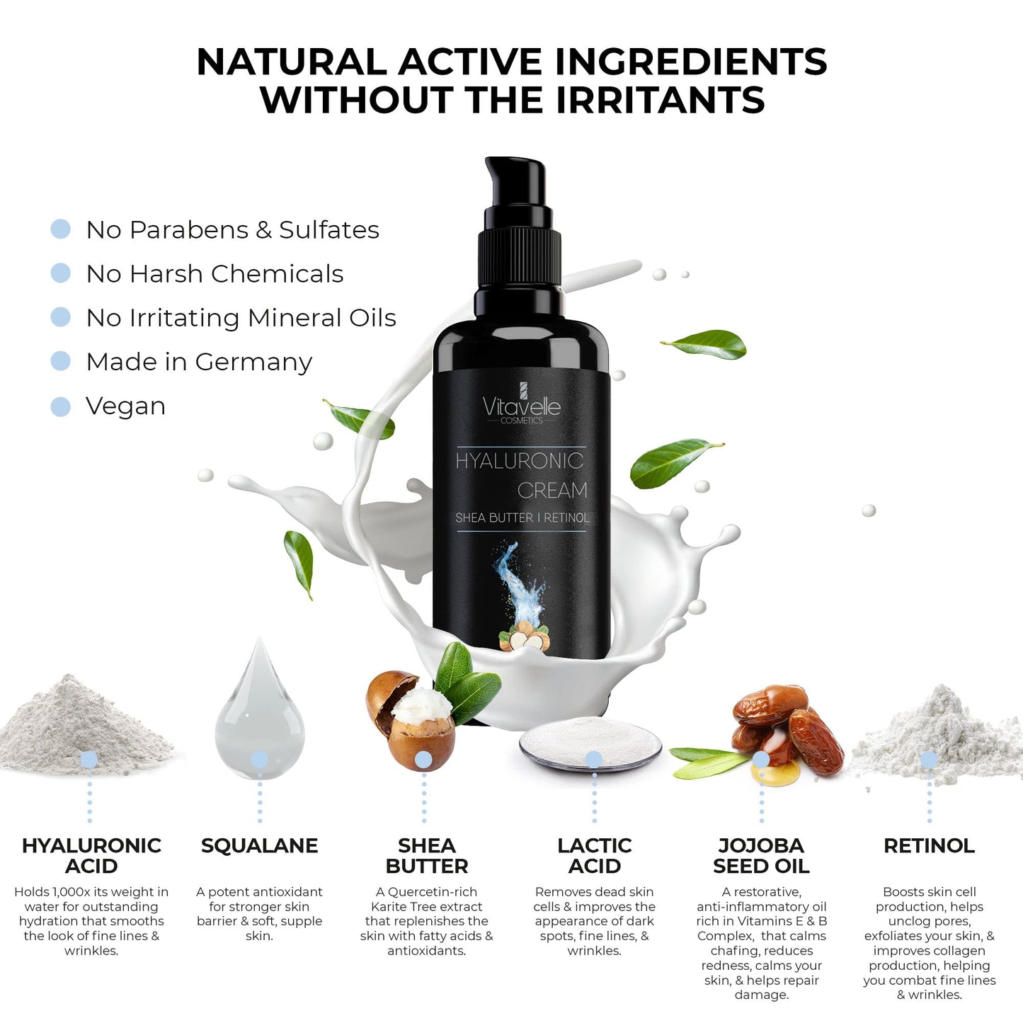VITAVELLE Hyaluronic Acid Face Cream – Daily Hydrating Moisturizer with Shea Butter for Soft & Smooth-Looking Skin (1.69 Fl Oz)